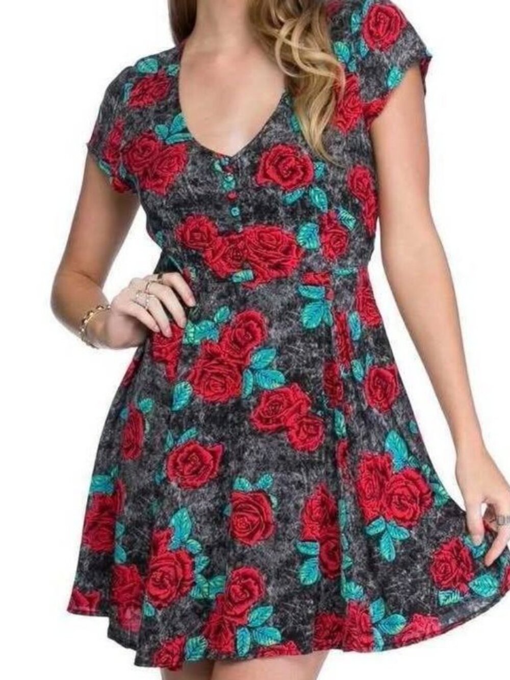 Rusty Phoenix Charcoal Black floral print dress